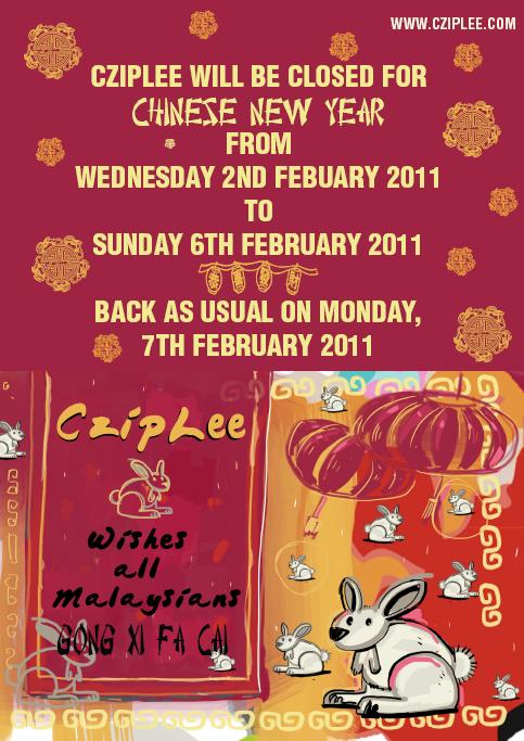 CZIPLEE CLOSING FOR CNY!